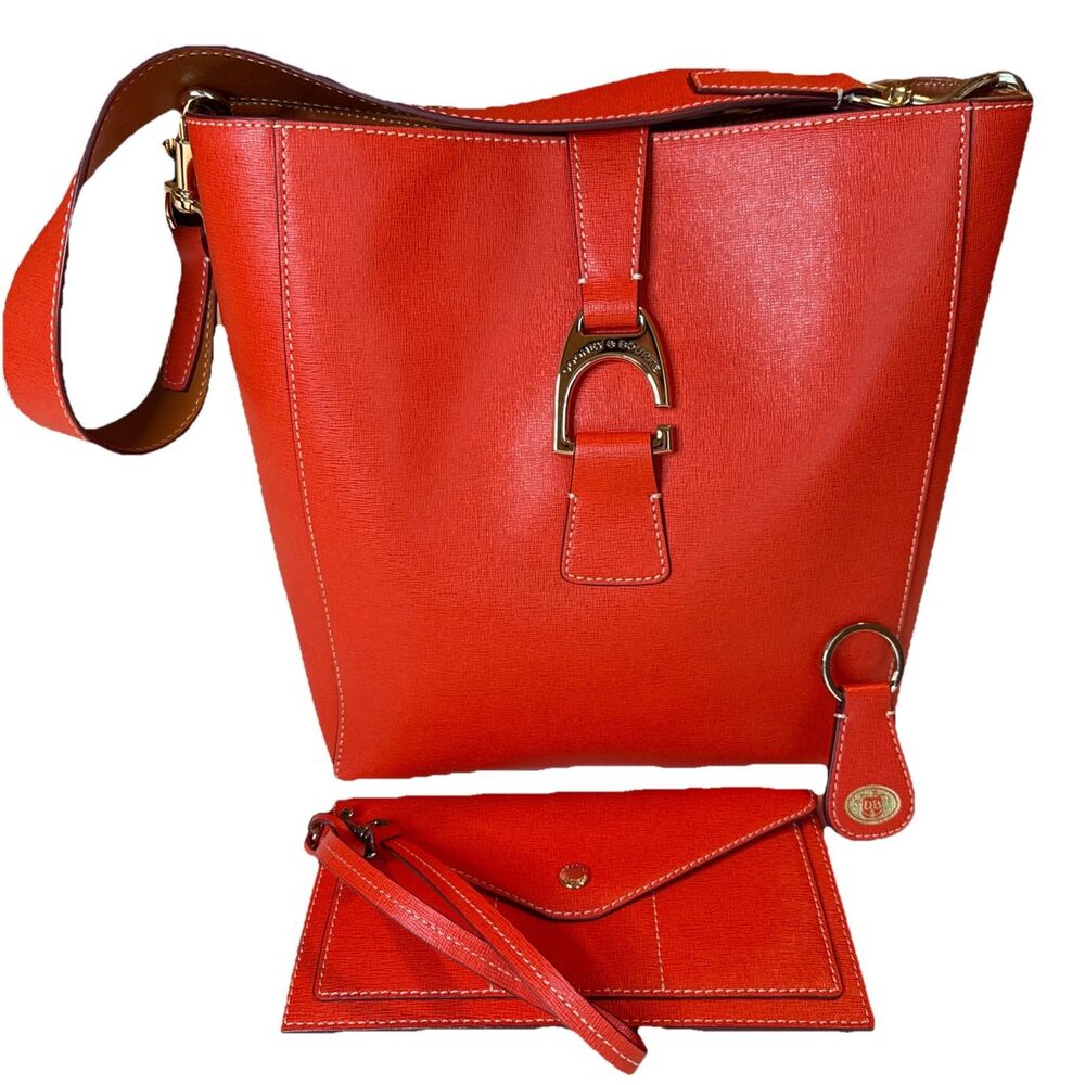 Dooney & Bourke Ashby Saffiano Tote Tomato Matching Zip Around Pouch & Key Fob